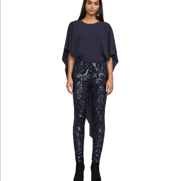 NWTBcbgmaxazria Dena Bodice-Cape Metallic Jumpsuit - Picture 2 of 4